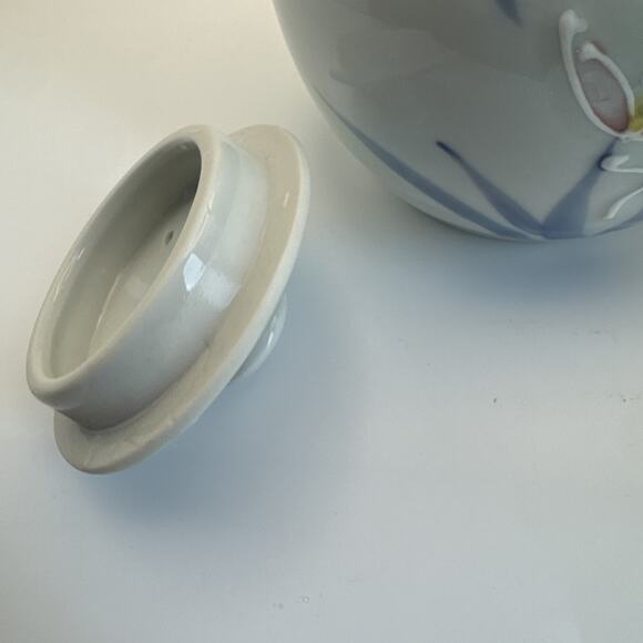 JAPANESE FINE PORCELAIN CONTEMPORARY TEAPOT BLUE PINK FLORAL WOVEN HANDLE - Picture 9 of 12